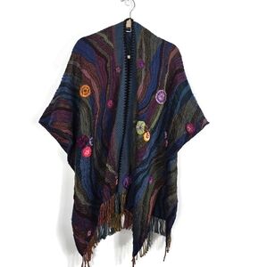 Rhonda Stark Midnight Wave Wrap Shawl Fringed Floral Applique Handmade